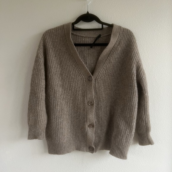 Jenni Kayne Cropped Cashmere Cocoon Cardigan in brown XS Extra Small FLAWED - Picture 2 of 7